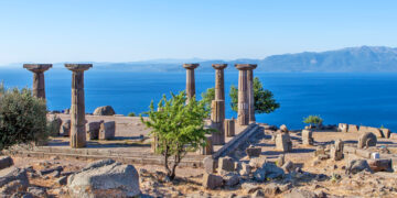 Sito degli scavi archeologici a Troia, Turchia.